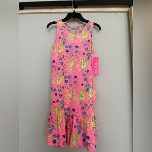 Girls NWT Lilly Pulitzer Mini Kristen dress Prosecco pink tigress garden print